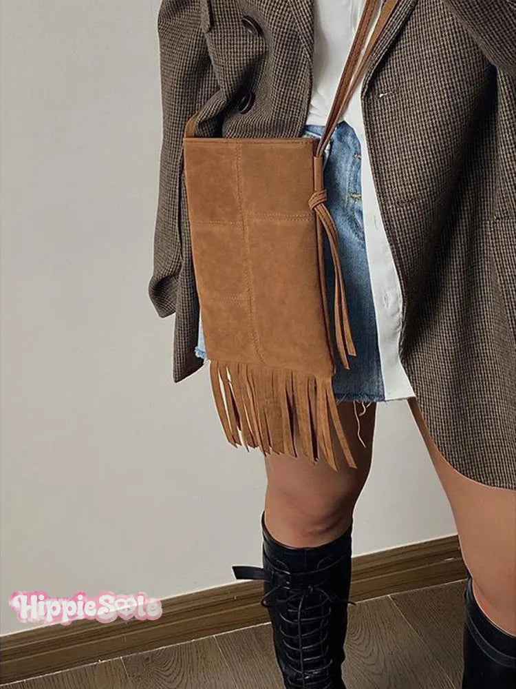 Women's Ethnic Style Small Crossbody Tassel Bag