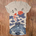 (Limited offer)Dashingsoul Japanese Style Koi Fish Dragonfly Wave Art Print V-neck T-shirt