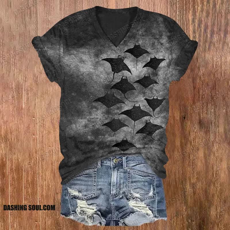Vintage Manta Ray Art Print V-neck T-shirt