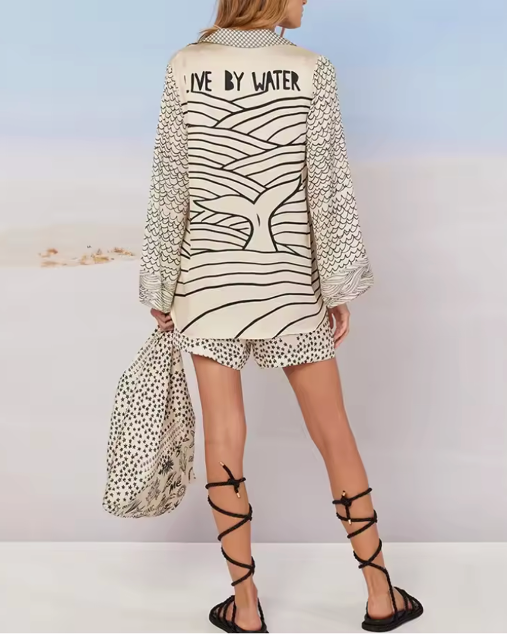 Santorini Ocean Print Two-Piece Set
