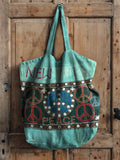 Peace Loving Hippie Pattern Art Printed Linen Tote Bag