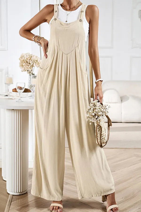Casual Button Detailed Wide Leg Jumpsuit