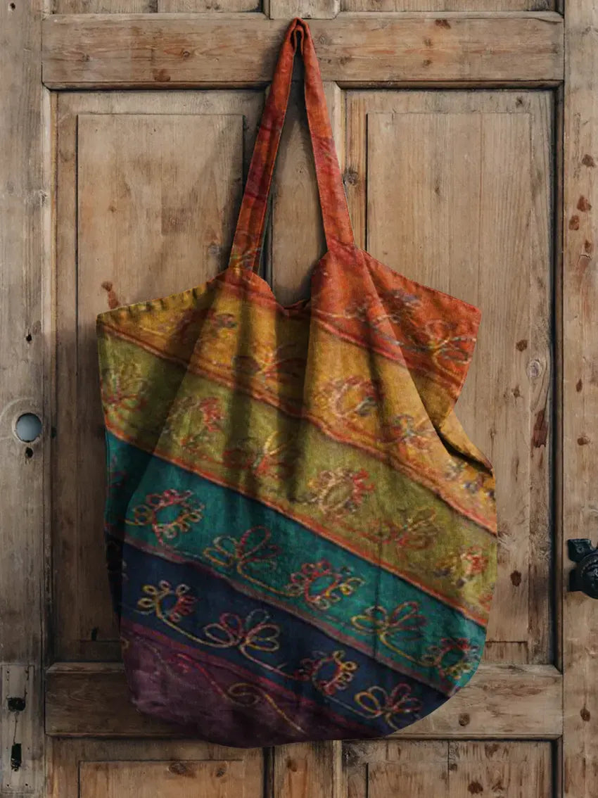 Retro Floral Pattern Art Print Casual Canvas Tote Bag