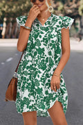 Floral Print Ruffle Sleeves V-Neck Mini Dress