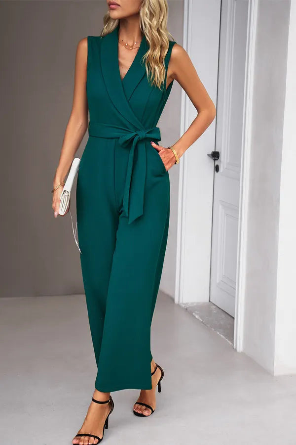 Elegant V-Neck Belted Jumpsuit