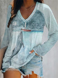 Dashingsoul Women's Humpback Whale Print Long Sleeve V-neck T-shirt
