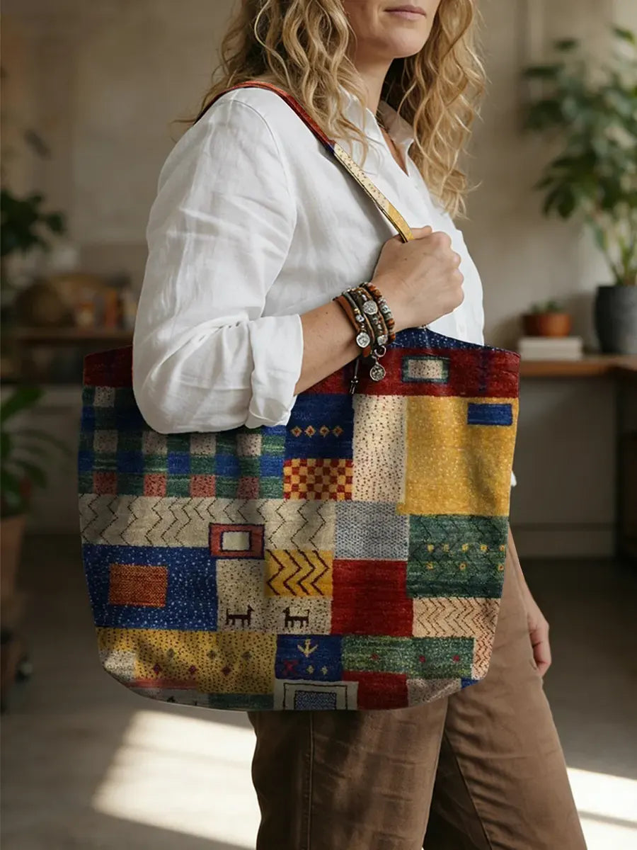Ethnicity Colorful Patchwork Totem Vintage Art Print Linen Tote Bag