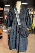 Polka Dot Print Bubble Sleeve V-Neck Midi Dress