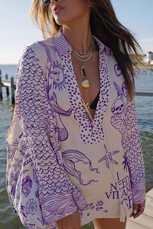 Santorini Ocean Print Two-Piece Set