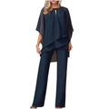 Elegant Two-Piece: Blouse with Asymmetrical Hem & Wide Trousers